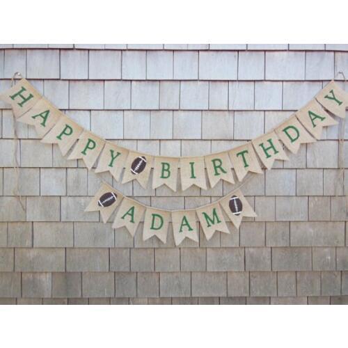 Personalized Football First 1st happy birthday burlap Banners Christening party nursery room Buntings garlands Photo Prop signs