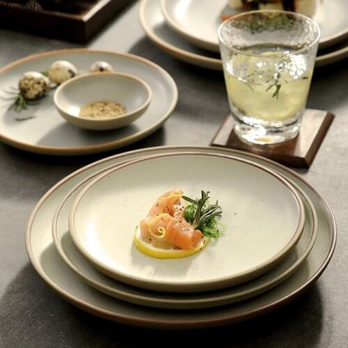 Simple Round Shallow Plate Western Restaurant Steak Plate Beef Fried Rice Plate Ceramic Plate Table Decoration Accessories