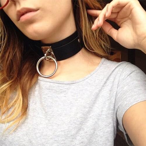 Simple Cross Pendant Choker Women PU leather silver single ring collar Exaggerated Sexy PU Leather Collar, Personaliz