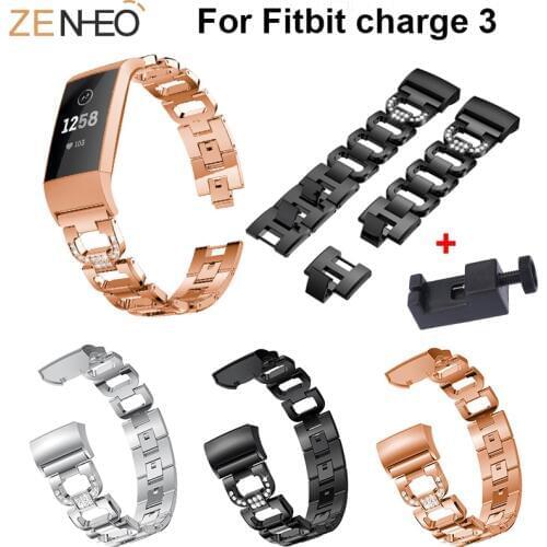 Watch Band Rhinestone Metal Bracelets For Fitbit Charge 3 strap Replace watches Straps For Fitbit Charge 3 Wristband with tool