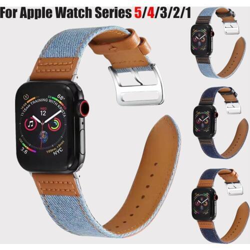 Canvas Leather Watch Band Strap for Apple Watch Band 44MM 40MM Jean Replacement Watchband Bracelet for iWatch 5 4 3 2 1 Wrist
