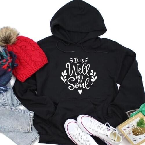 Heart graphic it is well with my soul hoodies women fashion pure religion Christian young 90s grunge tumblr pullover tops- L237