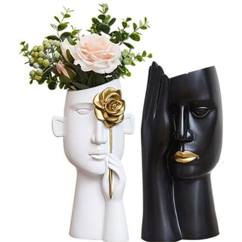 SIMPLECITY MODERN RESIN COUPLE STATUE WHITE & BALCK HUMEN SCULPTURE DECORATION ORNAMENTS ARTWARE FLOWER ARRANGEMENT CONTAINER