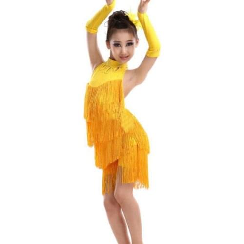 Kids Tasseled Ballroom Latin Dancewear Girls Kids Children Fringe Competition Latin Skirt Salsa Samba Dance Latin Salsa Dresses