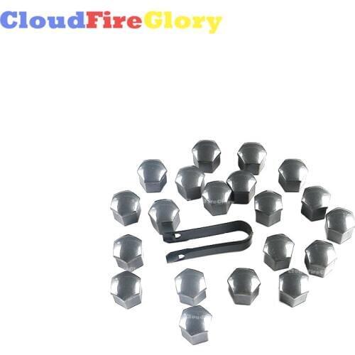 CloudFireGlory Tire Protector 19mm Gray +Remover Tool 20P Car Styling Wheel Nut Protection Auto Hub Screw Bolt Head Cover