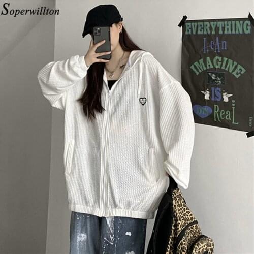 Women Oversize Jacket Thin Coat Loose Street Solid White Grey 2021 Summer Long Sleeve Hooded Outwear Fashion Sunscreen Spring