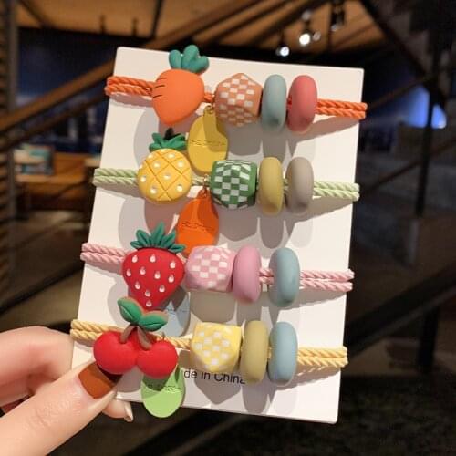 2021 Korean Summer Cute Simple Macaron Fruits Resin Girls Elastic Hair Rope Ponytail Holder Scrunchies Women Hair Accessories