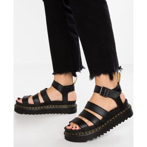 2021 Summer Black Leather Gladiator Sandals For Women Three Buckle Platform Sandals Women Street Style Flat Roman Shoes Woman