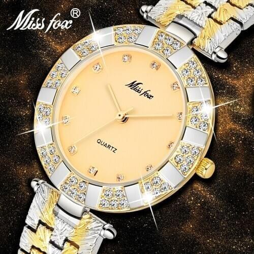 MISSFOX Ladies Watch Famous Brand Fashion Minimalist Two Tone New York Womens Stainless Steel Strap Wristwatch Dropshipping New