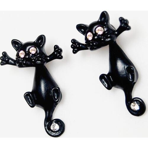 Zinc Metal Cartoon Stud Inlaid Rhinestone Earrings For Women Super Sprouting Cute Pet Cat Stereo Animal Earings Fashion Jewelry