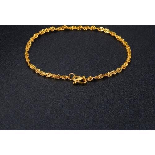 Solid 24K Yellow Gold Bracelet Women Luck Singapore Link Chain Bracelet