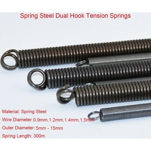 1Pcs Wire Diameter 0.9mm - 1.5mm Expansion Extension Sping 300mm Sping Steel Dual Hook Long Tension Spring Choose Outer Diameter