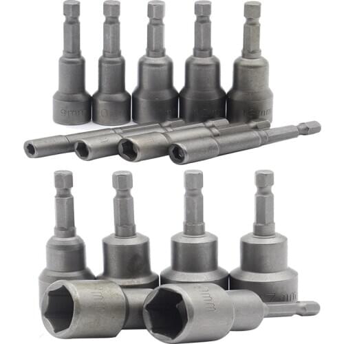 15 Pcs 5 Mm~19 Mm Professional netic Nut Driver Set Metric Socket 1/4 Inch Hex Shank Impact Drill Bit Adapter For Power Tools