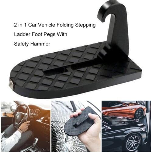 2 in 1 Foldable Car Door Step Latch Hook Stepping Ladder Mini Foot Pegs Easy Access to Car Rooftop With Safety Hammer For Car