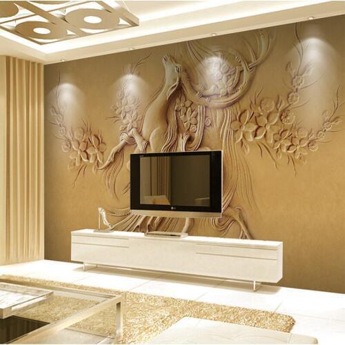 European Style 3D Stereoscopic Golden Elk Deer Wall Cloth Living Room Wallpaper Home Furnishing Decorative Background Wall Mural