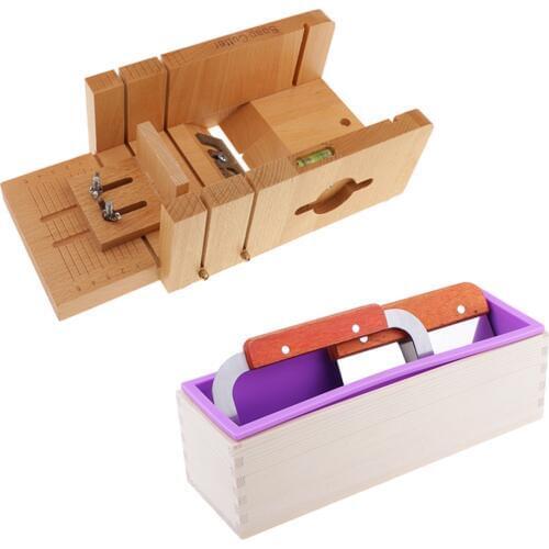4pcs/set Multifunctional Soap Cutter Planer, Silicone Soap Mold Loaf with Wood Box, Wavy & Straight Stainless Steel Soap Cutter