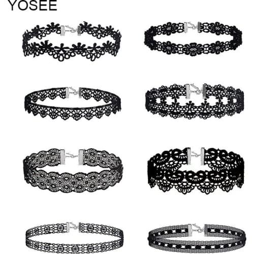 8PCS WOMEN New Gothic Punk Harajuku Black Velvet Suede Lace Circle Choker Necklace For Women Jewelry Women Unisex Girls lovers