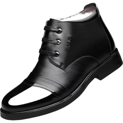 A68 Winter Wool and Cotton Shoes for Men with Plush and Thickened Warm Fur One Leather High Top Business Dress Casual Shoes for