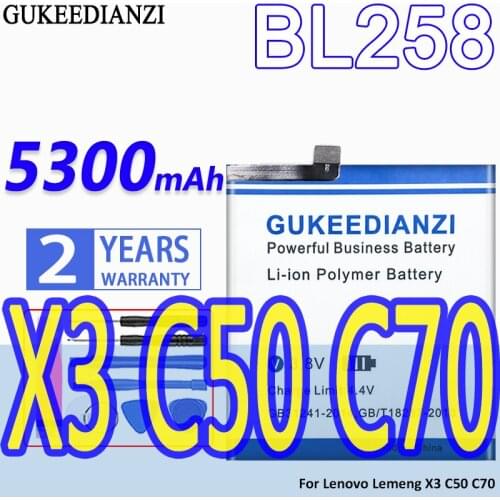 High Capacity GUKEEDIANZI Battery BL258 5300mAh For Lenovo Lemeng X3 C50 C70