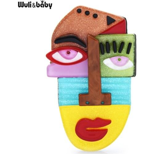 Wuli&baby Acrylic Creative Face Brooches For Women Unisex Multicolor Fashion Face Figure Party Office Brooch Pin Gifts