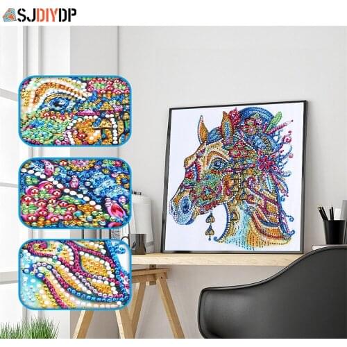 SJDIYDP 5D Partial Special Shaped Diamond Painting Colorful Horse Animal Cross Stitch Mosaic Home Crafts Decor Kids Gift 30X30cm