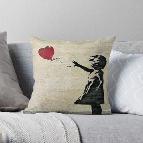 Banksys Girl With A Red Balloon III Throw Pillow Cushion Cover Polyester Throw Pillows Case On Sofa Home Living Room Decor