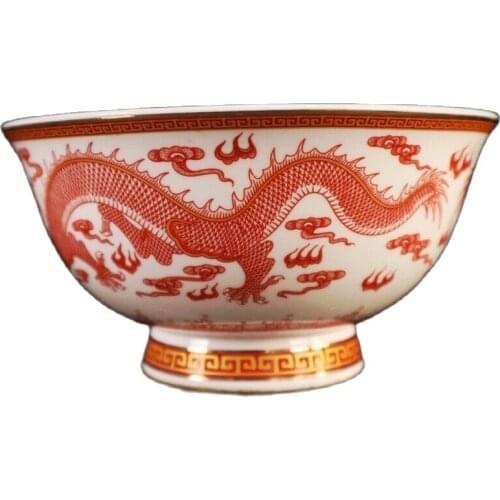 Chinese old porcelain Large bowl with gold pattern and red double dragon pattern bowl