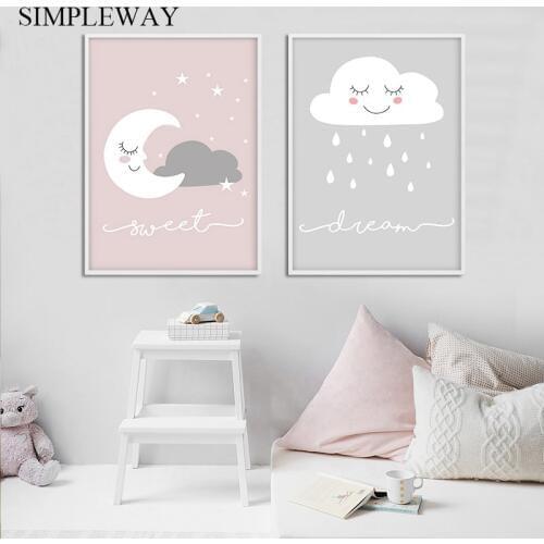 Moon Cloud Canvas Nursery Poster Art Sweet Dream Decorative Print Wall Painting Nordic Kid Decoration Picture Baby Bedroom Decor