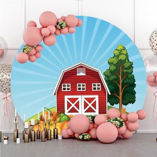 DAWNKNOW Round Circle Photography Background Backdrop Farm Pumpkin Children Kids Birthday Party Decoration Photo Live Studio