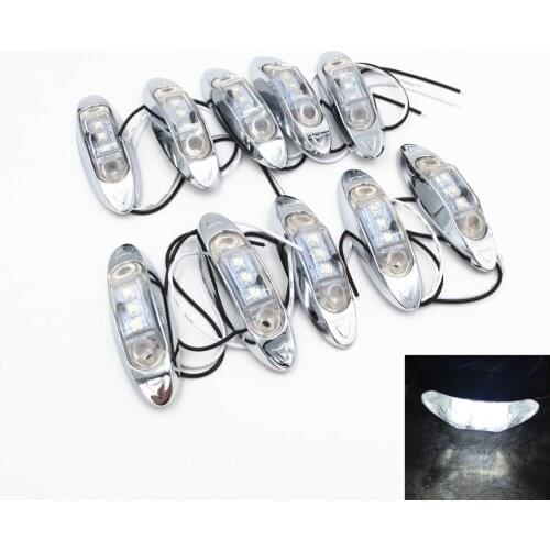 10X WHITE 10V-30V Side Light 3 LED Marker Trailer Clearance Lamp Chrome Base For Truck SUV Boat Universial