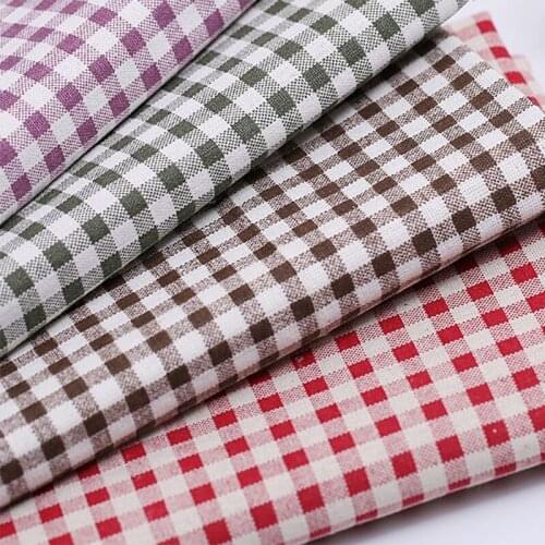 Cotton linen Plaid fabric sofa linen plaid fabric printing cloth DIY sewing Handmade patchwork Canvas Curtain background cloth