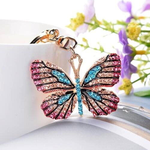 Exquisite Crystal Butterfly Alloy Keychain Car Key Holder Bag Accessories Pendant Gift Trinket Women Friend Keyring Fine Jewelry