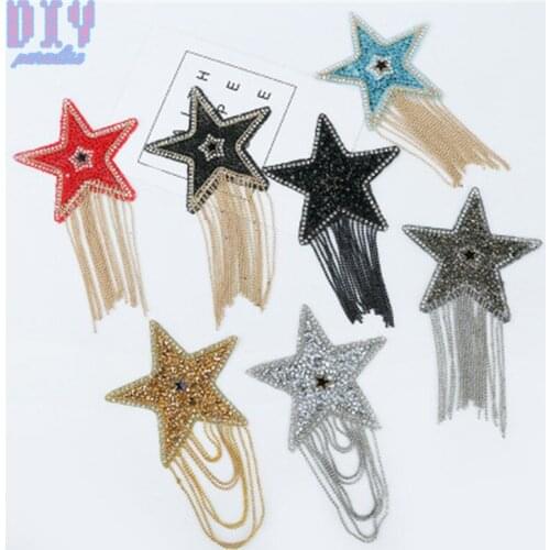 Tassels Five Star beaded patches iron on Clothing Diamond badges Applique stickers t shirts Hat bag luggage accessories