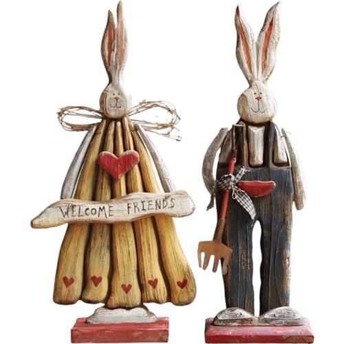 Bunny Rabbits Garden Animal Statues Outdoor Decor Ornament for Home, Garden, Table for Patio Yard Wooden Decor