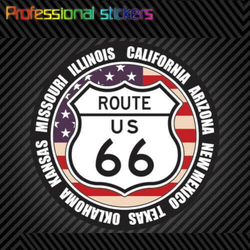 Round US Route 66 Sign Sticker Die Cut Vinyl 8 States Historic Route 66 Us Stickers for Car, RV, Laptops, Motorcycles