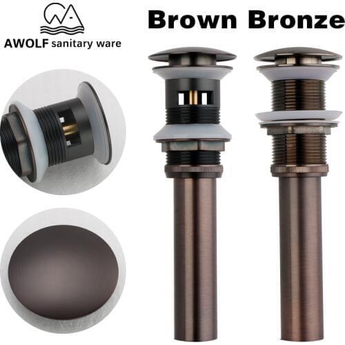 Brass Pop Up Drains Brown Bronze Color For Bathroom Sinks Basin Vessel With & Without Overflow Hole Bathroom Accessories AH6153