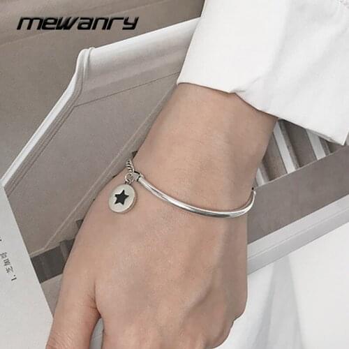 Mewanry 925 Sterling Silver Bracelet New Trend Punk Vintage Black Drop Glue Love Heart Party Jewelry Gifts Couples Accessories