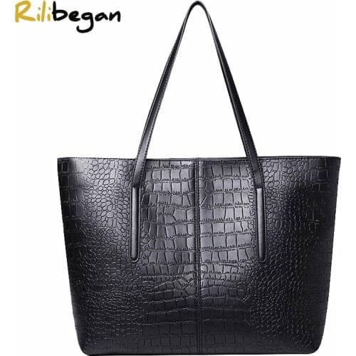 Fashion PU Leather Women Shoulder Bag Alligator Style Large Capacity Women Tote Bag Casual Crossbody Handle Handbag Bags Women