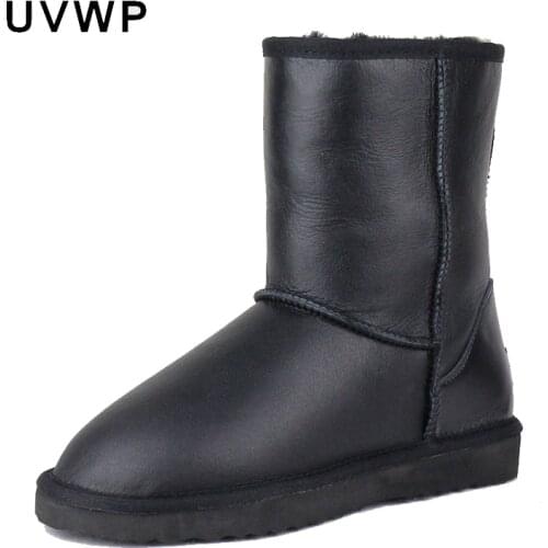 Fashion Waterproof Snow Boots Genuine Sheepskin Leather Womens Winter Boots 100% Natural Fur Warm Wool Women Boots Rubber Soles