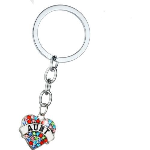 Fashion Colorful Crystal Aunt Heart Keyring Rhinestone Family Women Keyrings Lovely Gifts Key Chains Charm Jewelry Wholesale