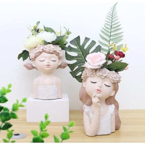 Cartoon Resin Fairy Girl Flowerpot Vase Home Living Room Desktop Flower Arrangement Container Garden Succulents Bonsai Pot Decor