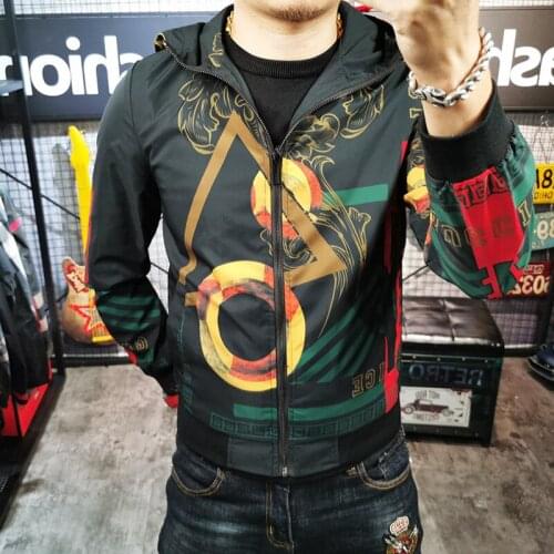 Vintage Jacket Autumn Luxury Gold Print Black Men Jacket Baseball Slim Jacket Coats Fashion Streetwear Club Outfit Men Clothing