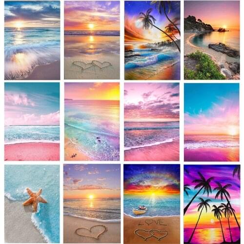 5D Diamond Seaside Scenery Painting Kit Full Drill Crystal Rhinestone Picture Gift Decor Cross Stitch Painting Art Crafts Hous