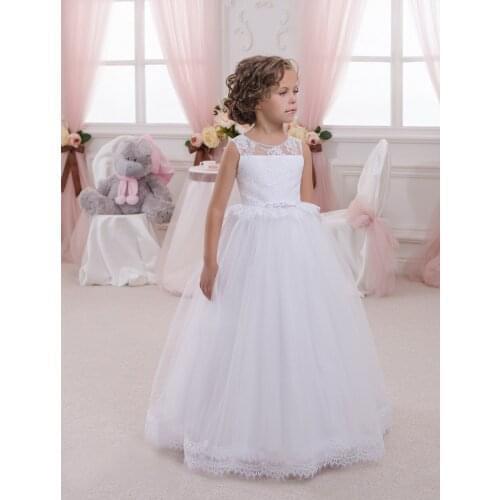 New Flower Girls Dresses White Lace Tulle Sleeveless First Communion Dresses for Girls Custom Made