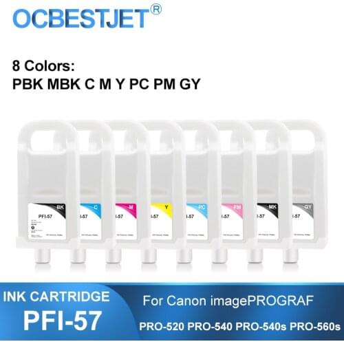 PFI-57 PFI57 Refillable Ink Cartridge With Permanent Chip For Canon PRO-520 PRO-540 PRO-540s PRO-560s Printer 8Colors/Set