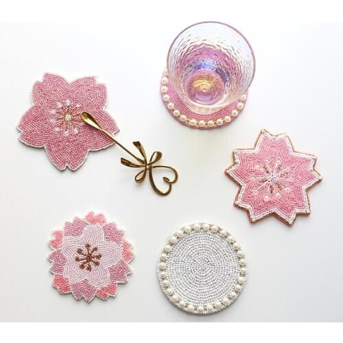 Japanese-style cherry blossom coaster creative bowl pad beaded coffee table coaster insulation pad table mat mugs coaster