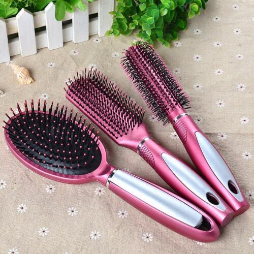 Pink Purple Silver Black Plastic Lady care Massage Hair Bush Professional Hair Stlyling Comb Set 3 Pack P061