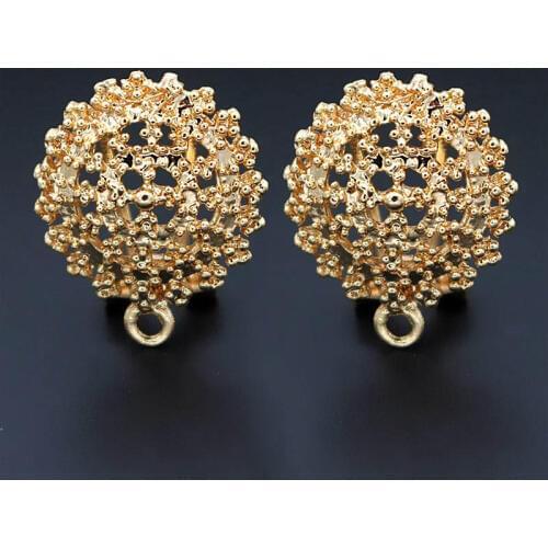 Clip Earrings Post with Loop Hanger Hollow Filigree Circel Flower DIY Metal Stud Earrings Findings 18x21mm 10 Pairs