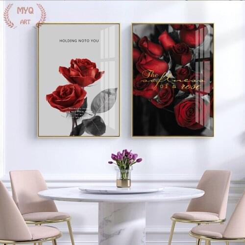 Scandinavian Fashion Poster Red Rose Flower Nordic Style Blossom Wall Art Canvas Print Painting Modern Living Room Decor Picture