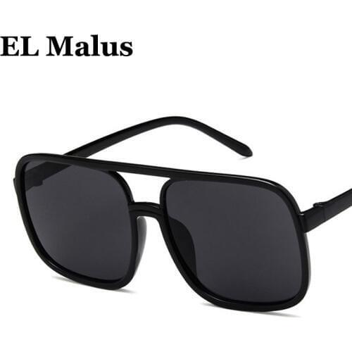 [EL Malus]Big Square Frame Sunglasses Men Women Brand Designer Reflective Lens Sun Glasses Male Female Eyewear Driving Oculos